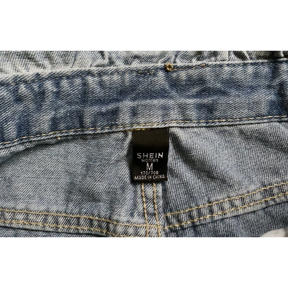 Shein Paperbag Waist Jeans Womens M Blue Belted High Rise Tapered 28.5" Inseam - Picture 6 of 6